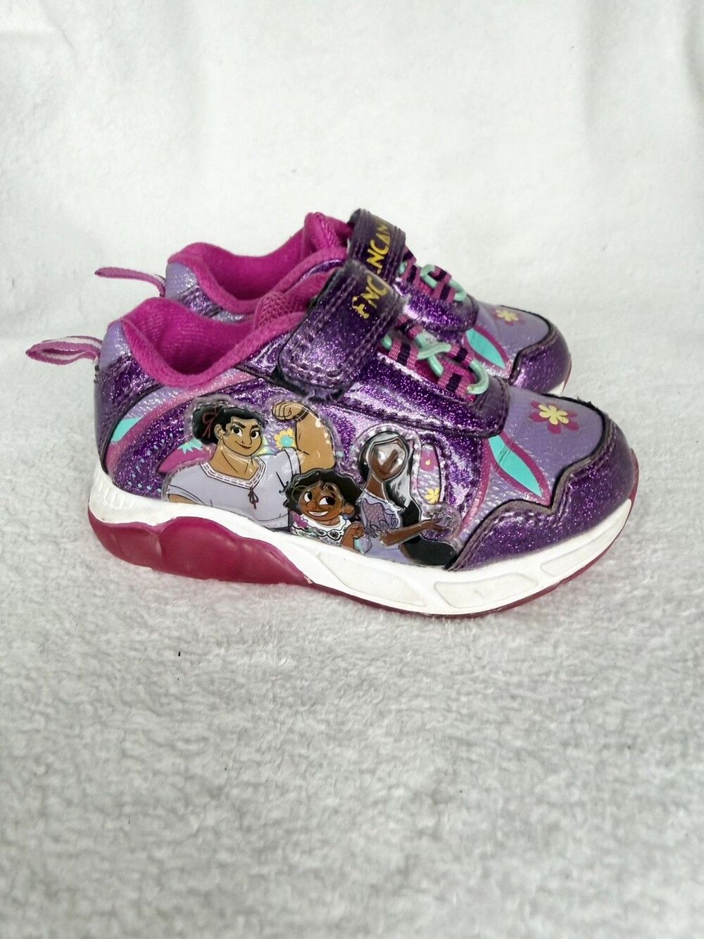 Disney Encanto Mirabel Girls Glitter LED Light-Up Sneakers Hook & Loop 7